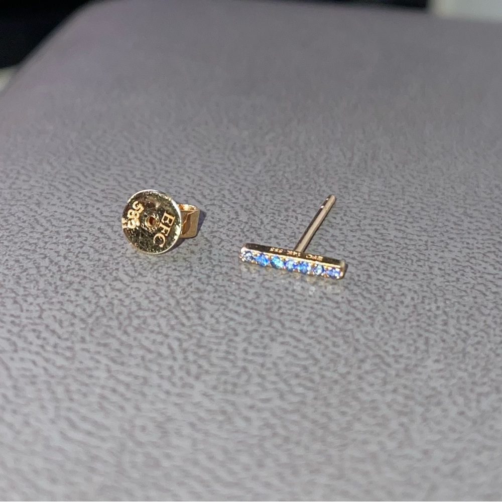 EF Collection Blue Sapphire Bar Stud Earring